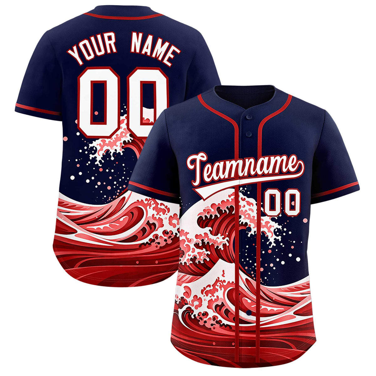 Custom Navy Wave Graffiti Pattern Authentic Baseball Jersey