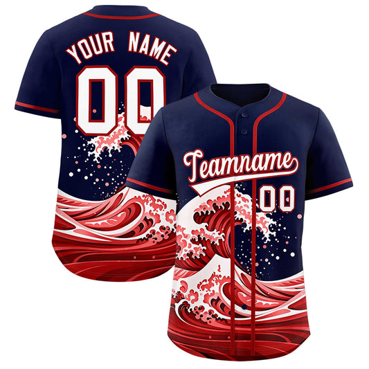 Custom Navy Wave Graffiti Pattern Authentic Baseball Jersey