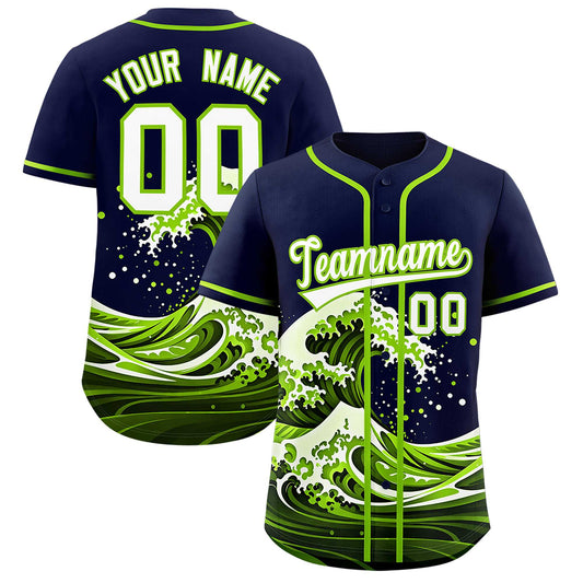 Custom Navy Wave Graffiti Pattern Authentic Baseball Jersey