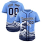 Custom Light Blue Wave Graffiti Pattern Authentic Baseball Jersey