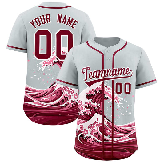 Custom Silver Wave Graffiti Pattern Authentic Baseball Jersey