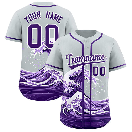 Custom Silver Wave Graffiti Pattern Authentic Baseball Jersey
