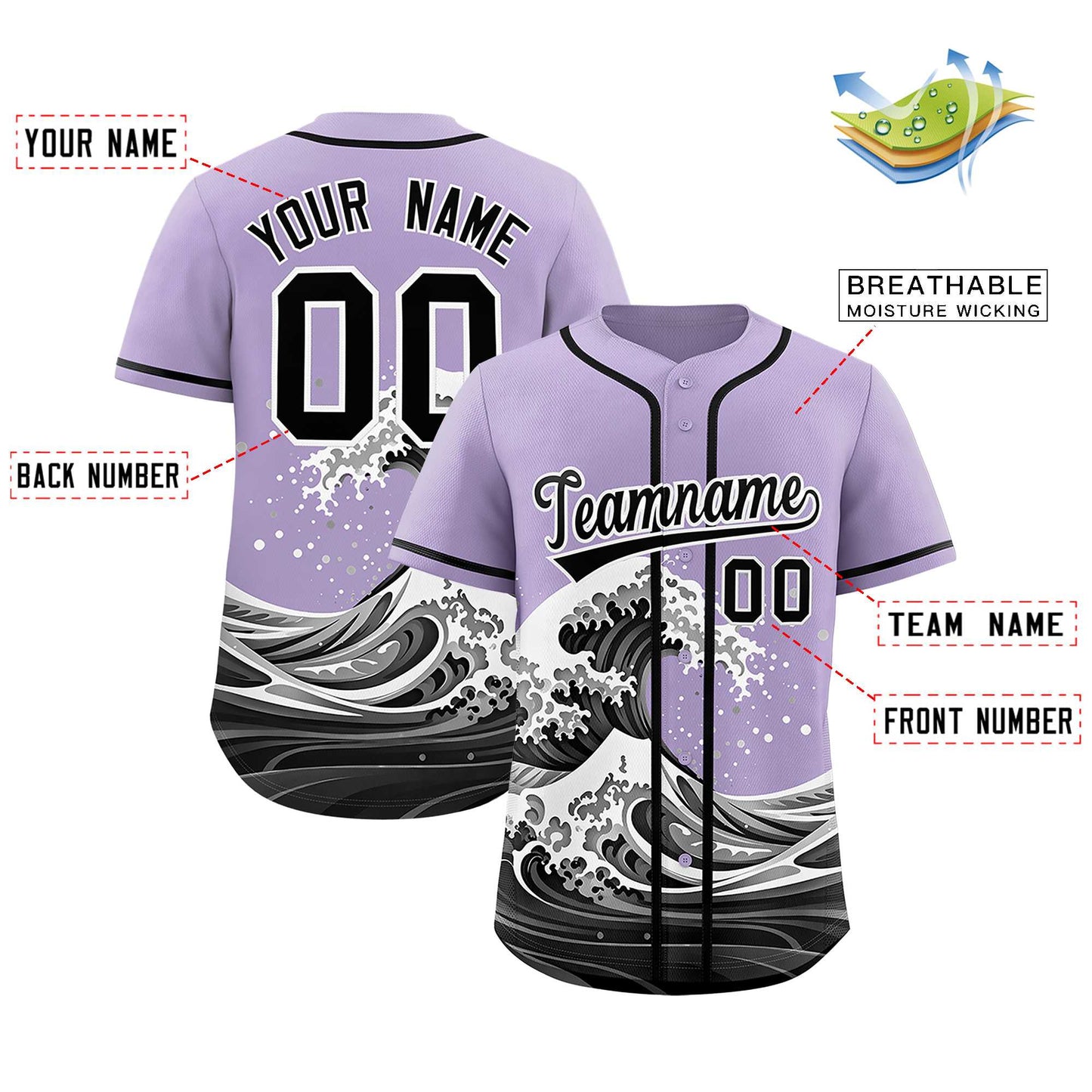 Custom Light Purple Wave Graffiti Pattern Authentic Baseball Jersey Limited
