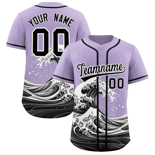 Custom Light Purple Wave Graffiti Pattern Authentic Baseball Jersey