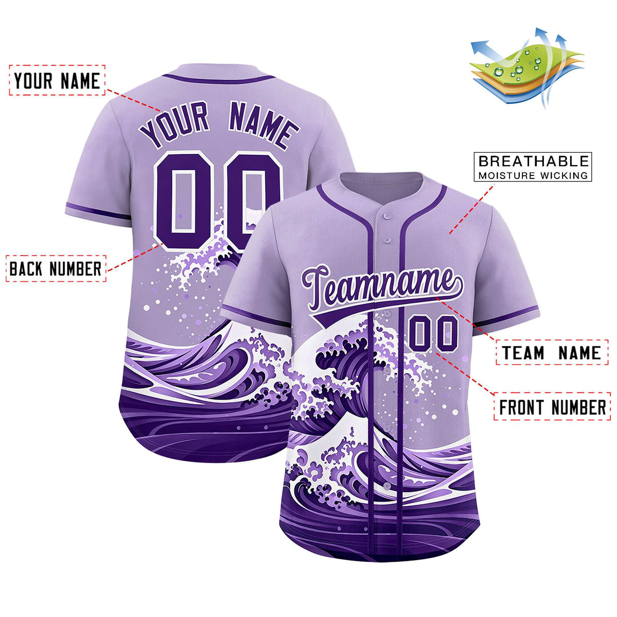 Custom Light Purple Wave Graffiti Pattern Authentic Baseball Jersey Limited