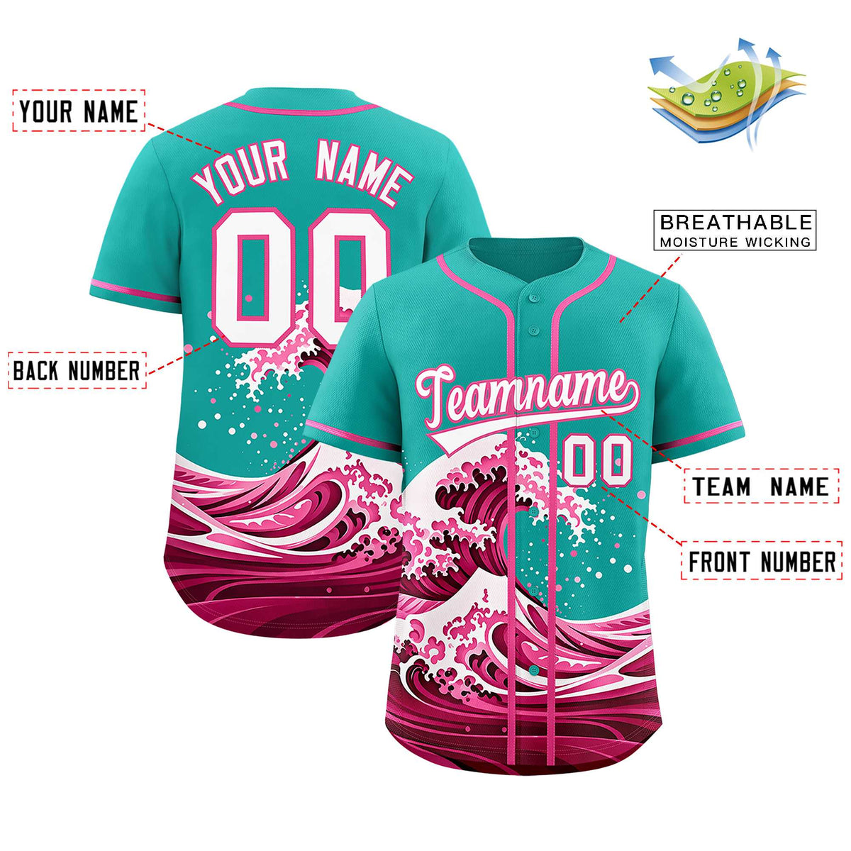 Custom Aqua Wave Graffiti Pattern Authentic Baseball Jersey Limited
