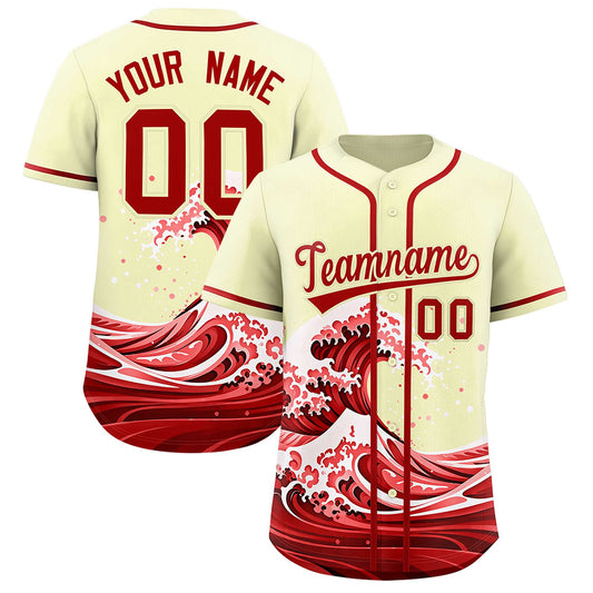 Custom Cream Wave Graffiti Pattern Authentic Baseball Jersey