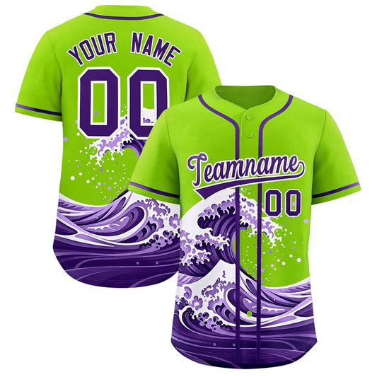 Custom Neon Green Wave Graffiti Pattern Authentic Baseball Jersey