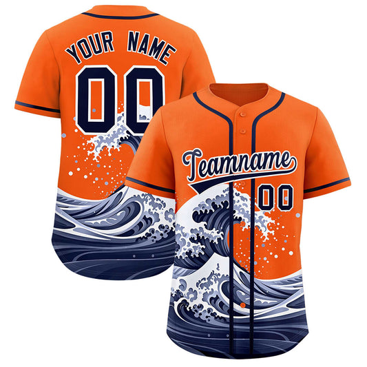 Custom Orange Wave Graffiti Pattern Authentic Baseball Jersey