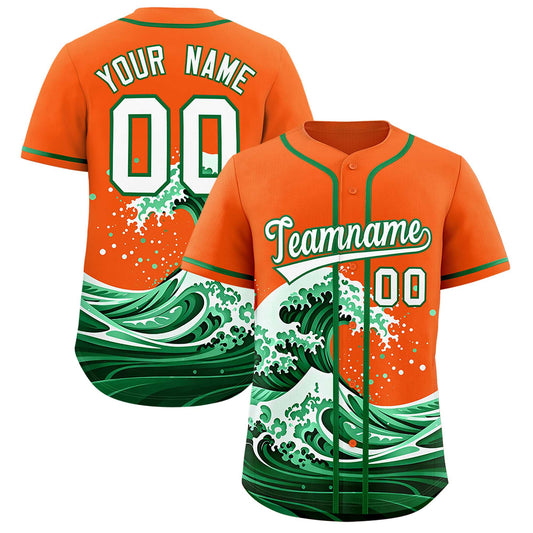 Custom Orange Wave Graffiti Pattern Authentic Baseball Jersey