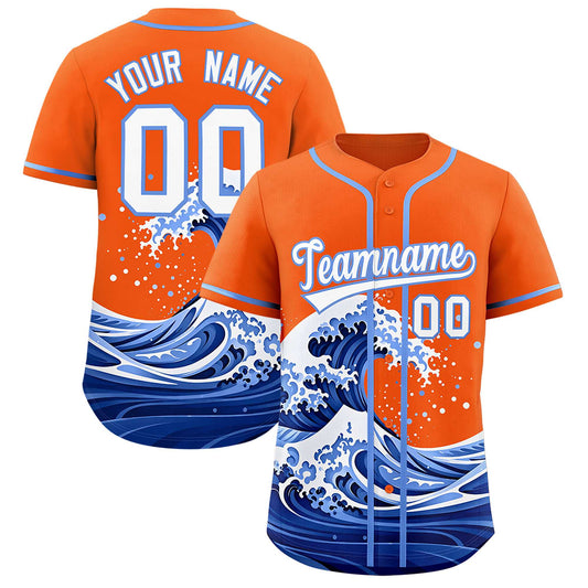 Custom Orange Wave Graffiti Pattern Authentic Baseball Jersey