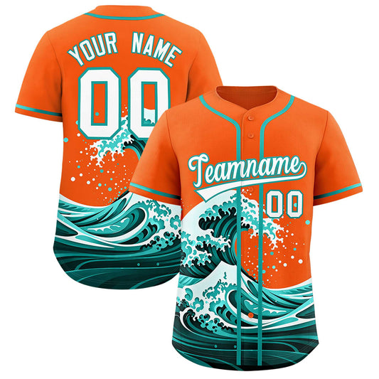 Custom Orange Wave Graffiti Pattern Authentic Baseball Jersey