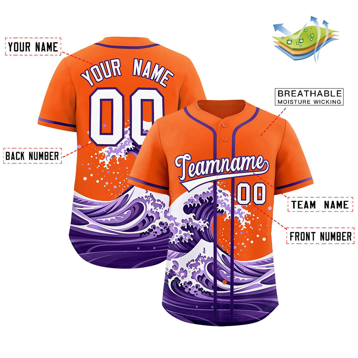 Custom Orange Wave Graffiti Pattern Authentic Baseball Jersey Limited
