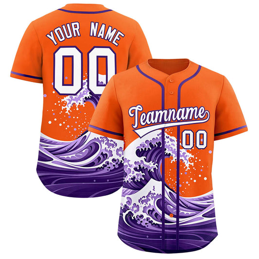 Custom Orange Wave Graffiti Pattern Authentic Baseball Jersey