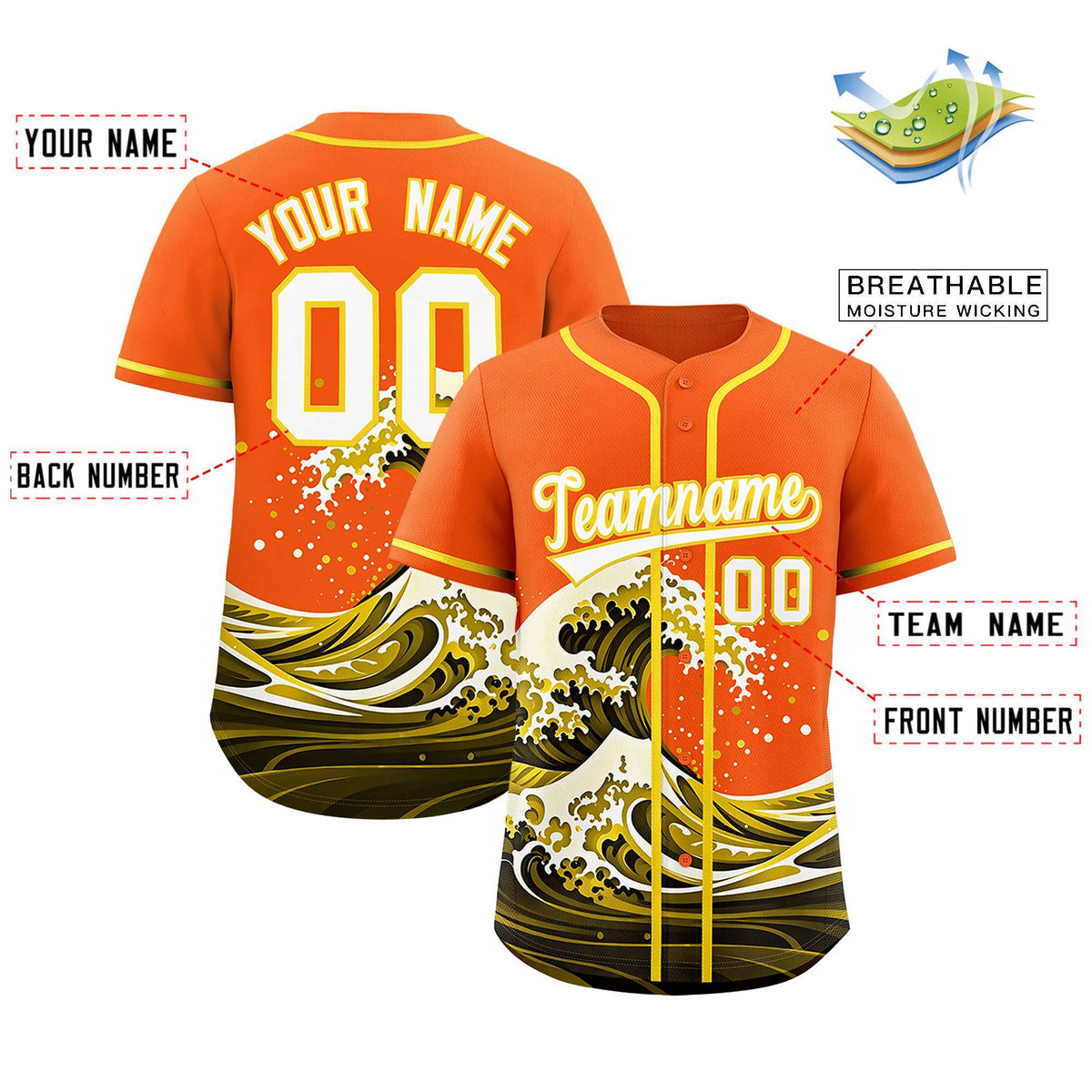 Custom Orange Wave Graffiti Pattern Authentic Baseball Jersey Limited