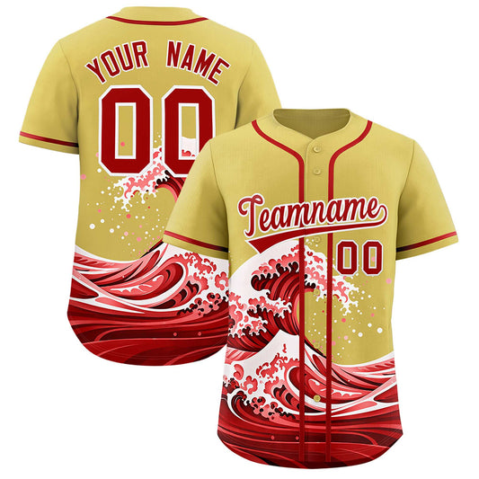 Custom Old Gold Wave Graffiti Pattern Authentic Baseball Jersey