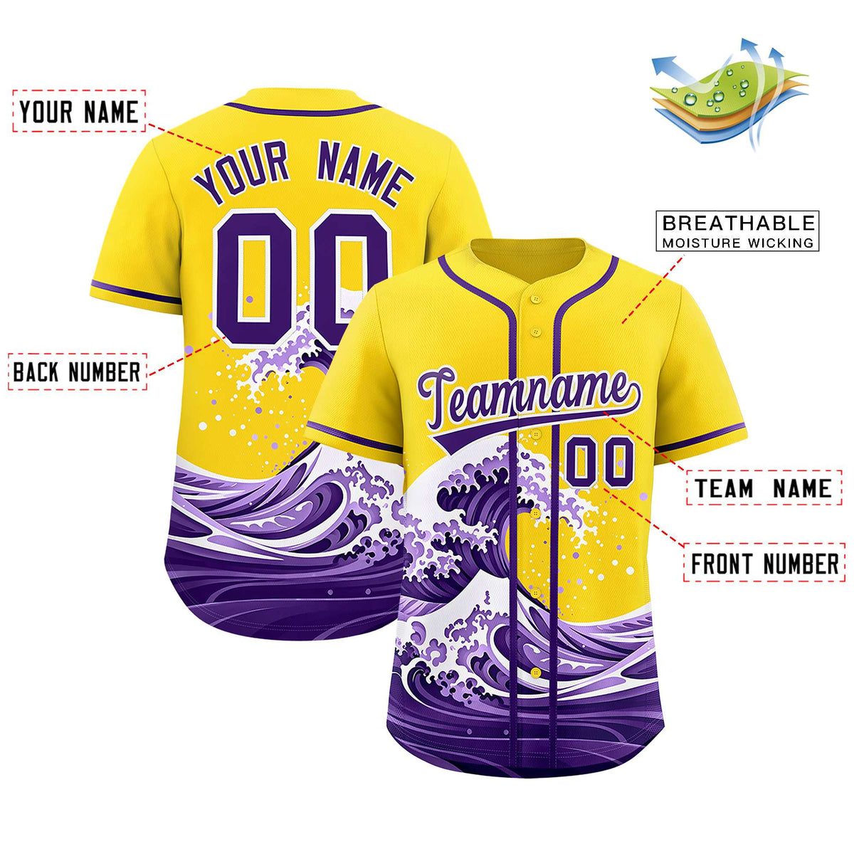 Custom Gold Wave Graffiti Pattern Authentic Baseball Jersey Limited