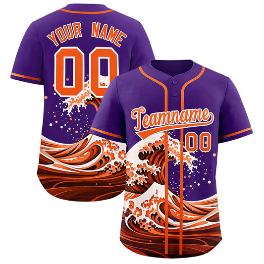 Custom Purple Wave Graffiti Pattern Authentic Baseball Jersey