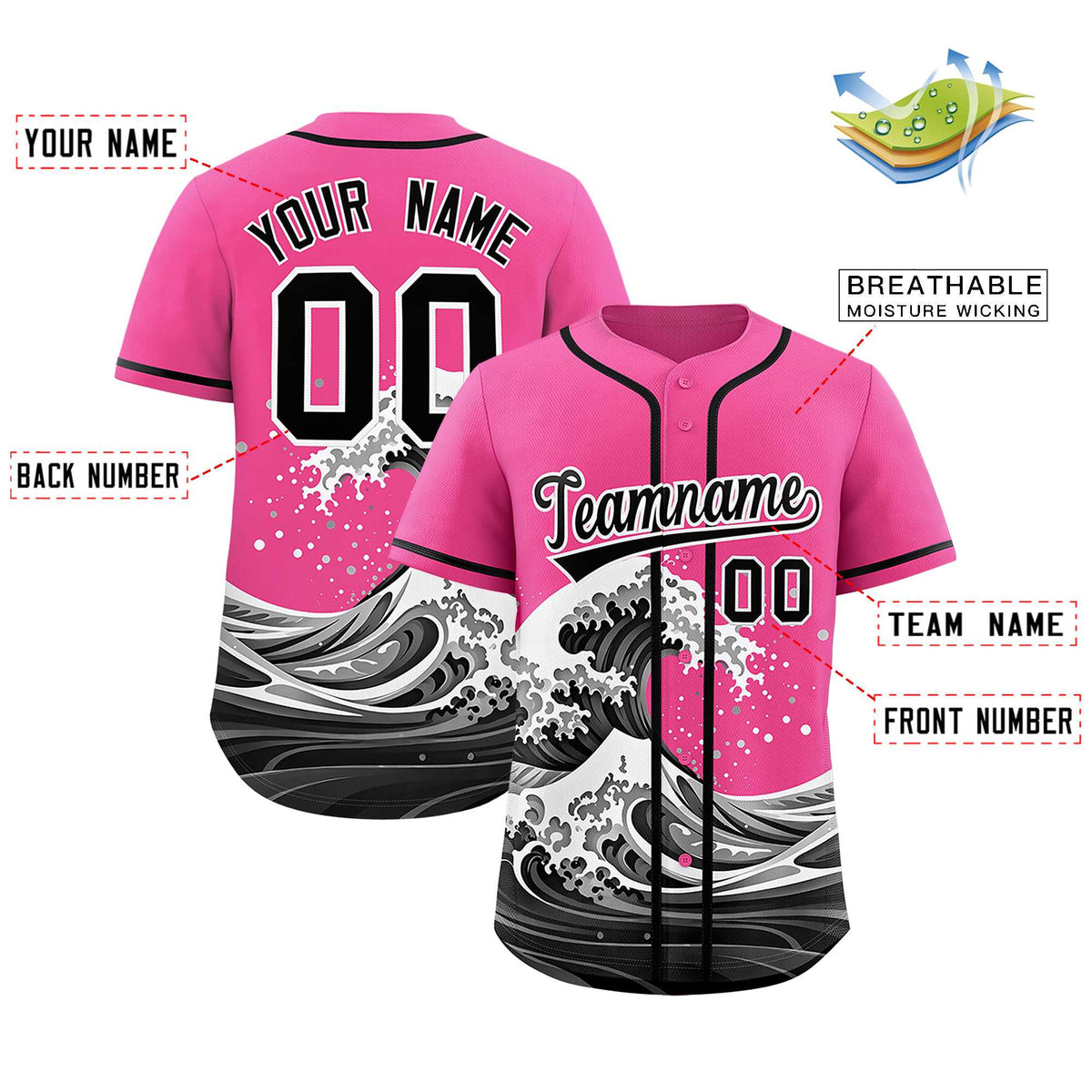 Custom Pink Wave Graffiti Pattern Authentic Baseball Jersey Limited