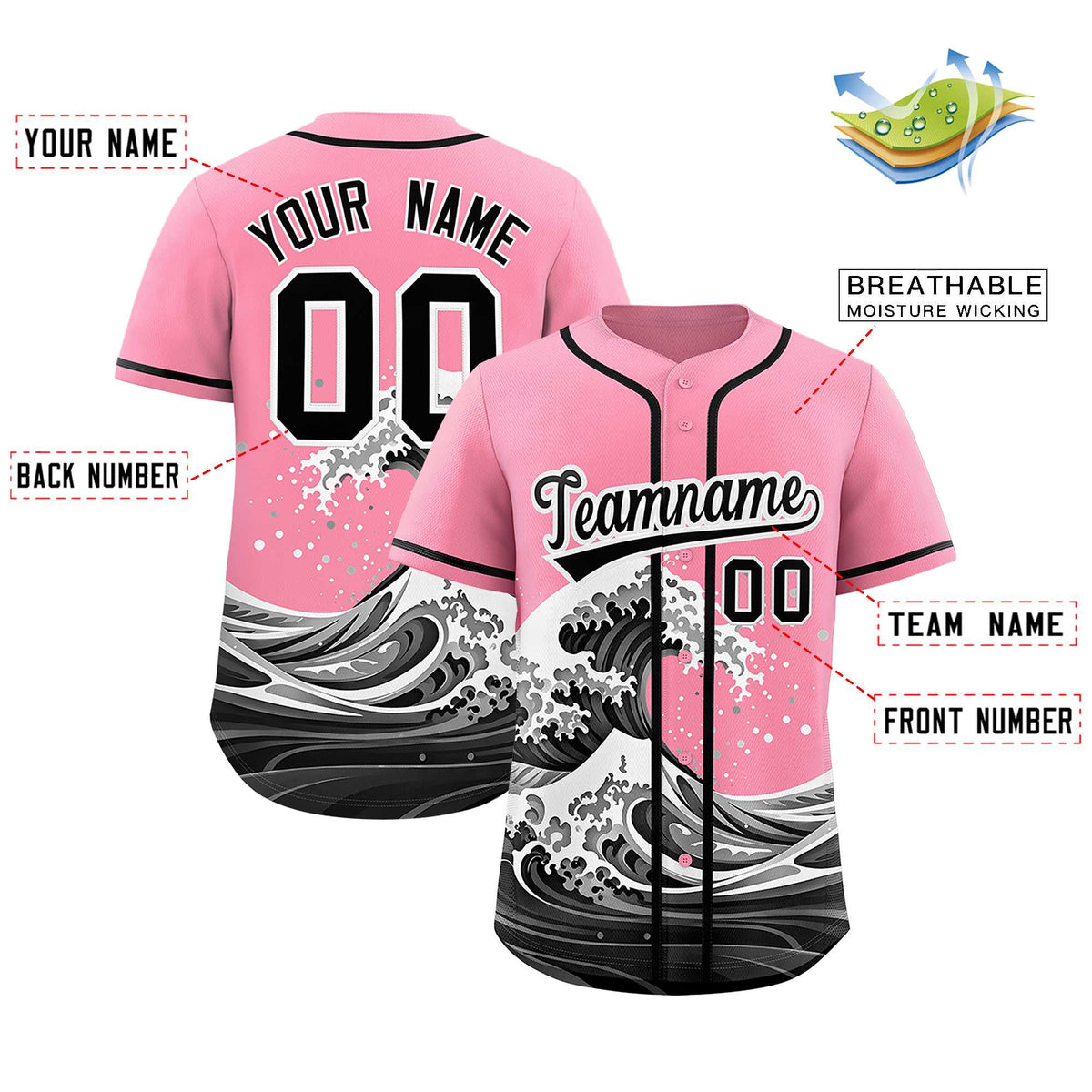 Custom Light Pink Wave Graffiti Pattern Authentic Baseball Jersey Limited
