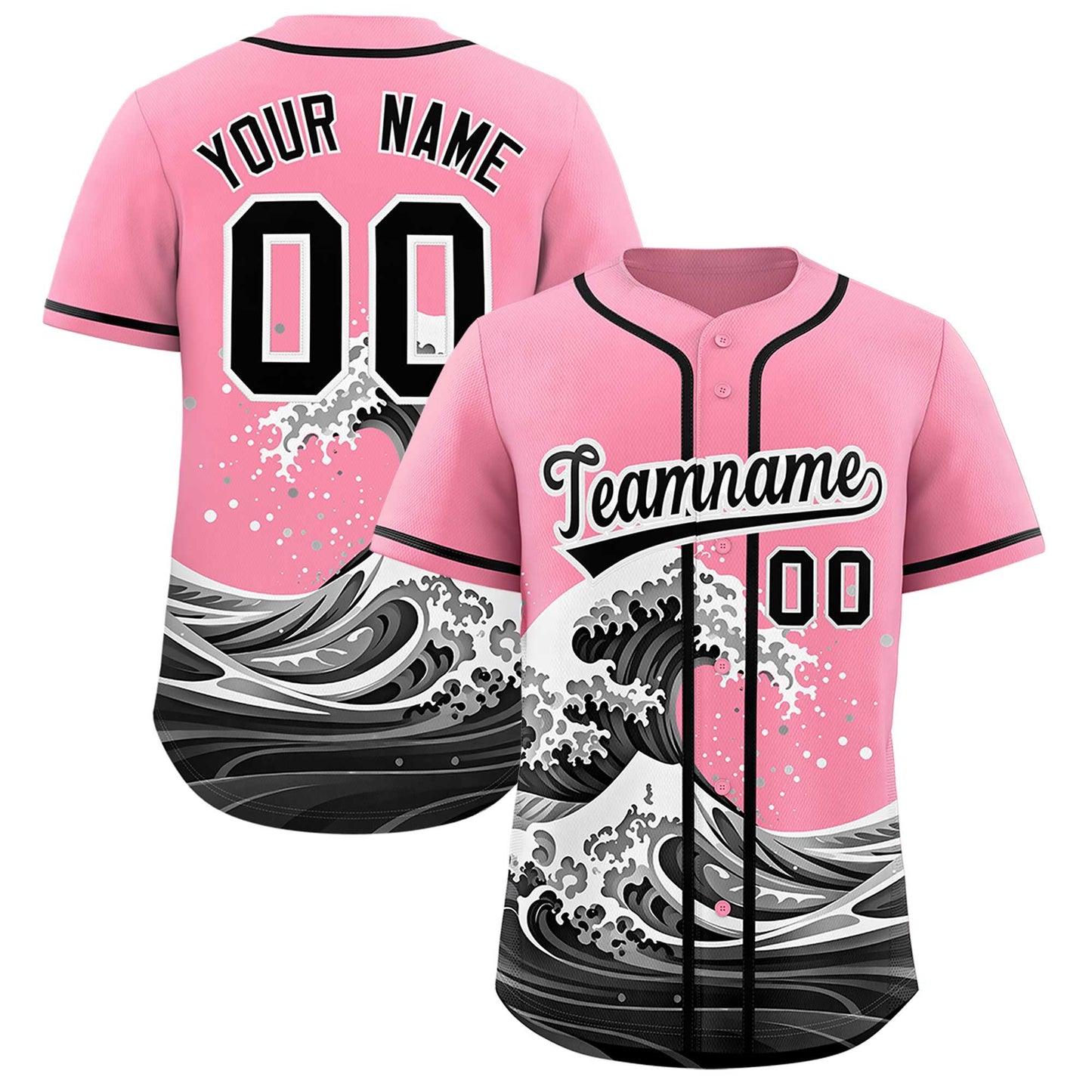 Custom Light Pink Wave Graffiti Pattern Authentic Baseball Jersey