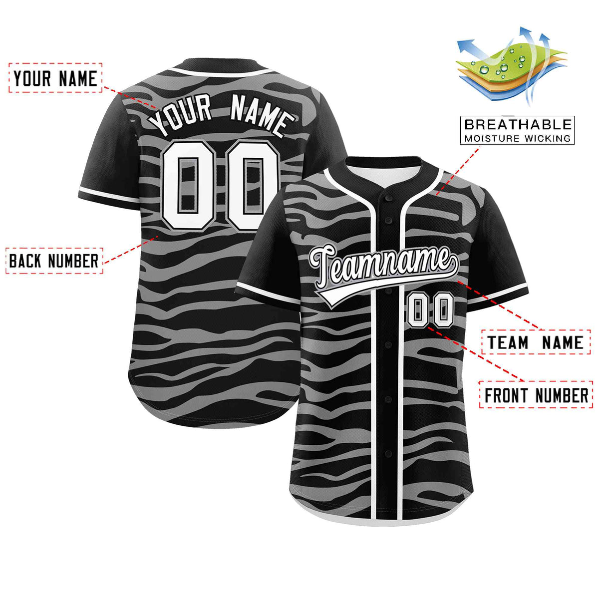 Custom Black White Zebra Stripes Graffiti Pattern Authentic Baseball Jersey Limited