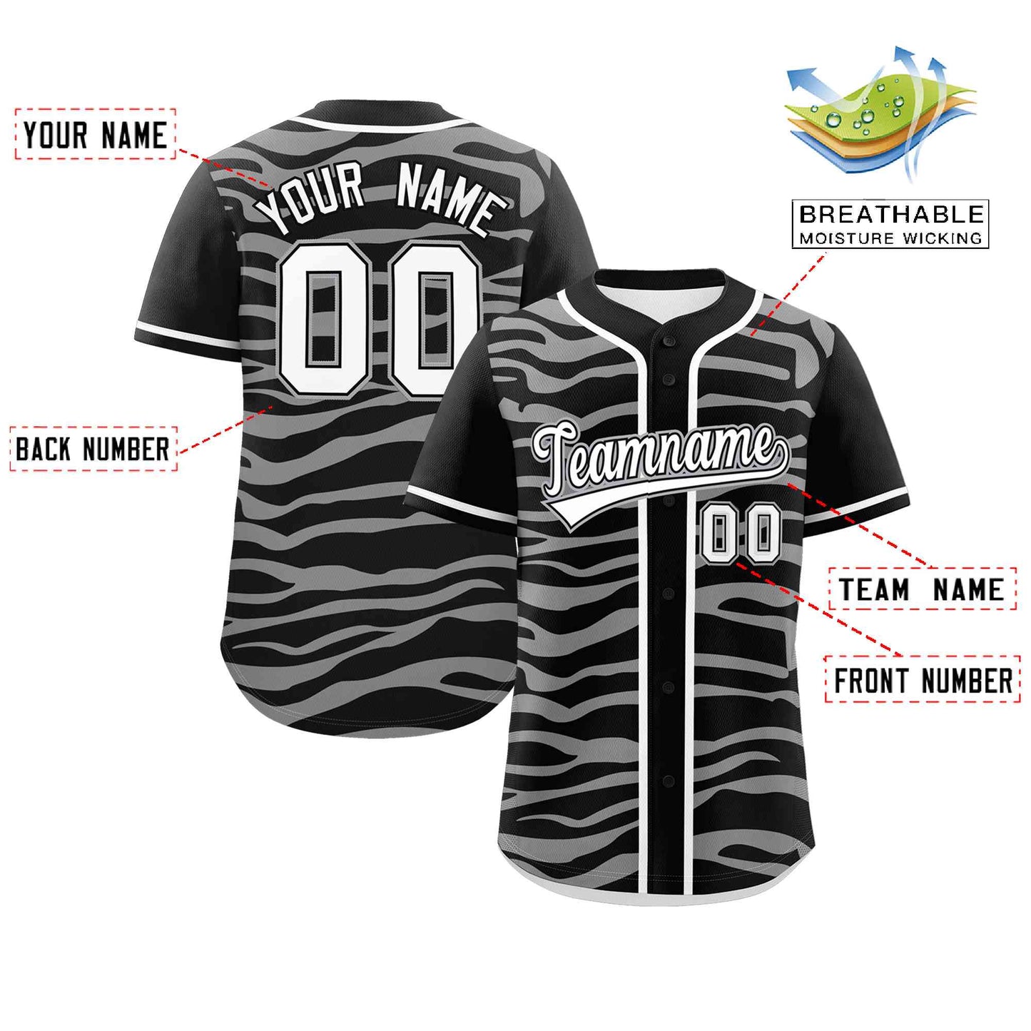 Custom Black White Zebra Stripes Graffiti Pattern Authentic Baseball Jersey Limited