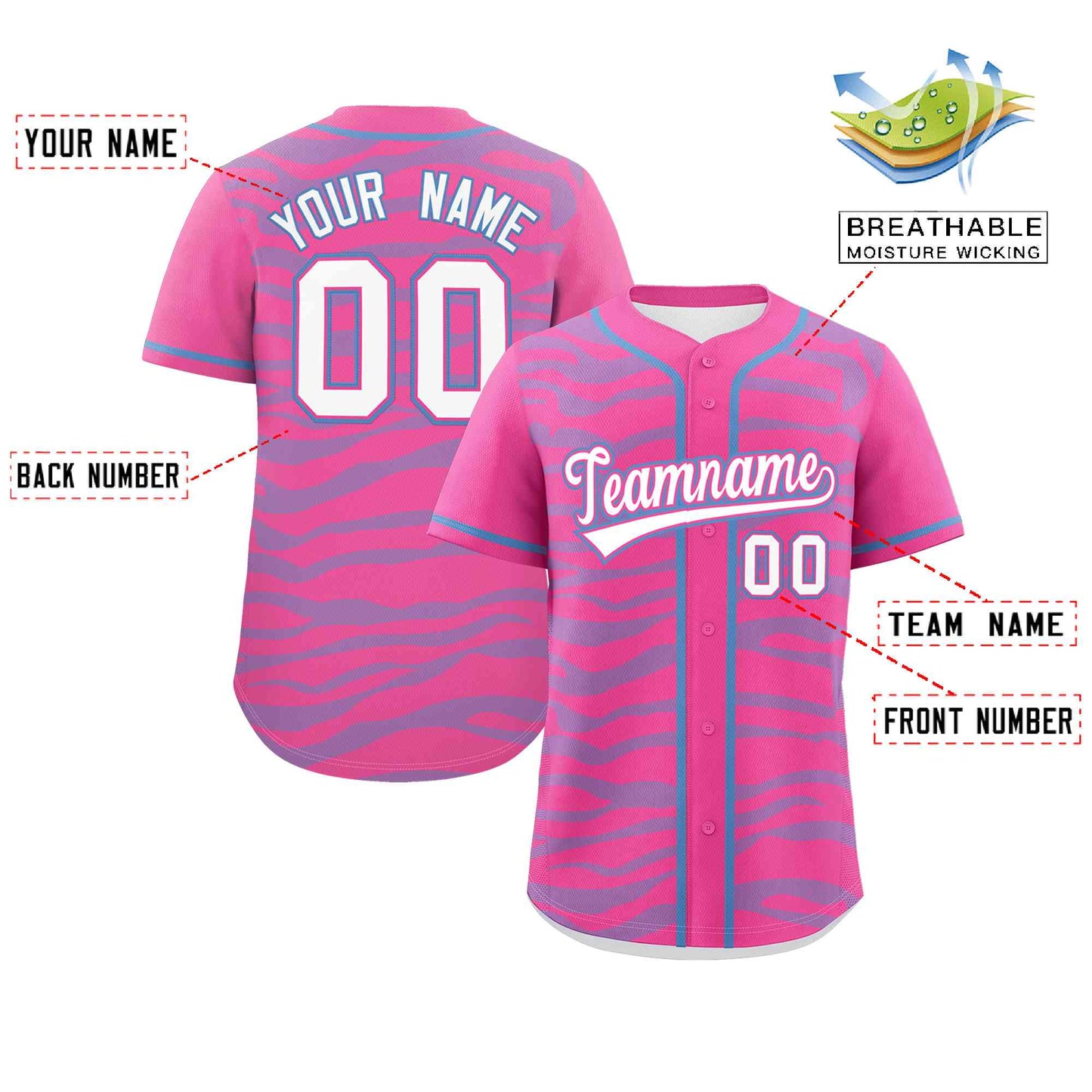 Custom Pink Powder Blue Zebra Stripes Graffiti Pattern Authentic Baseball Jersey Limited
