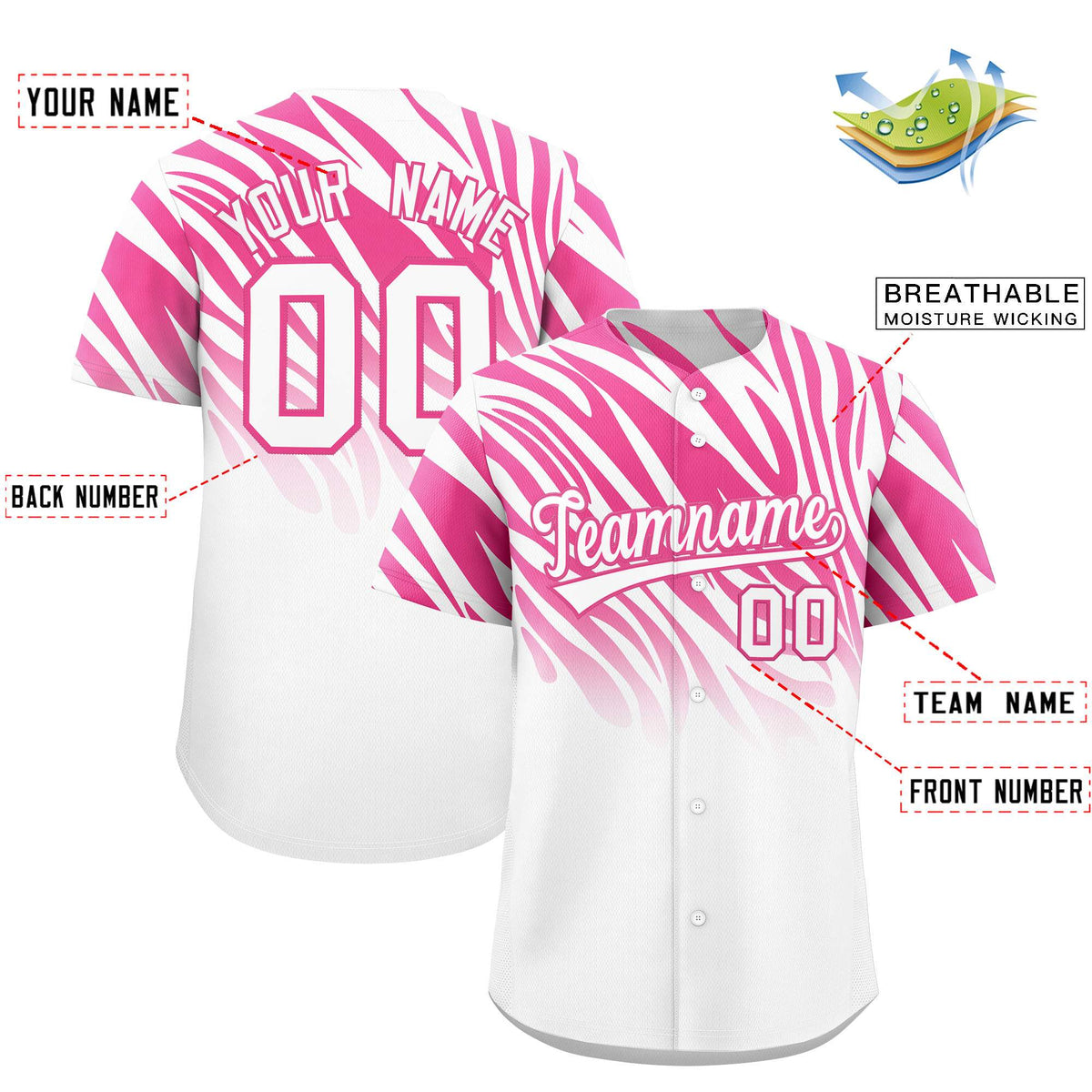 Custom Pink White Tiger Stripe Gradient Animal Print Personalized Team Shirt Baseball Jersey Limited