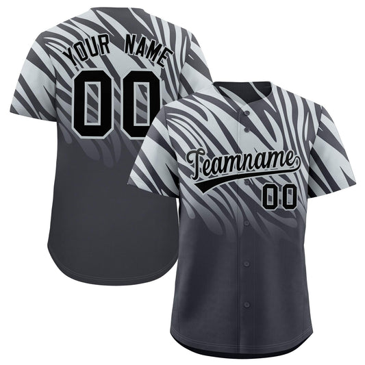Custom Gray Silver Tiger Stripe Gradient Animal Print Personalized Team Shirt Baseball Jersey