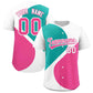 Custom White Aqua-Pink Color Block Personalized Half Heart Pattern Authentic Baseball Jersey