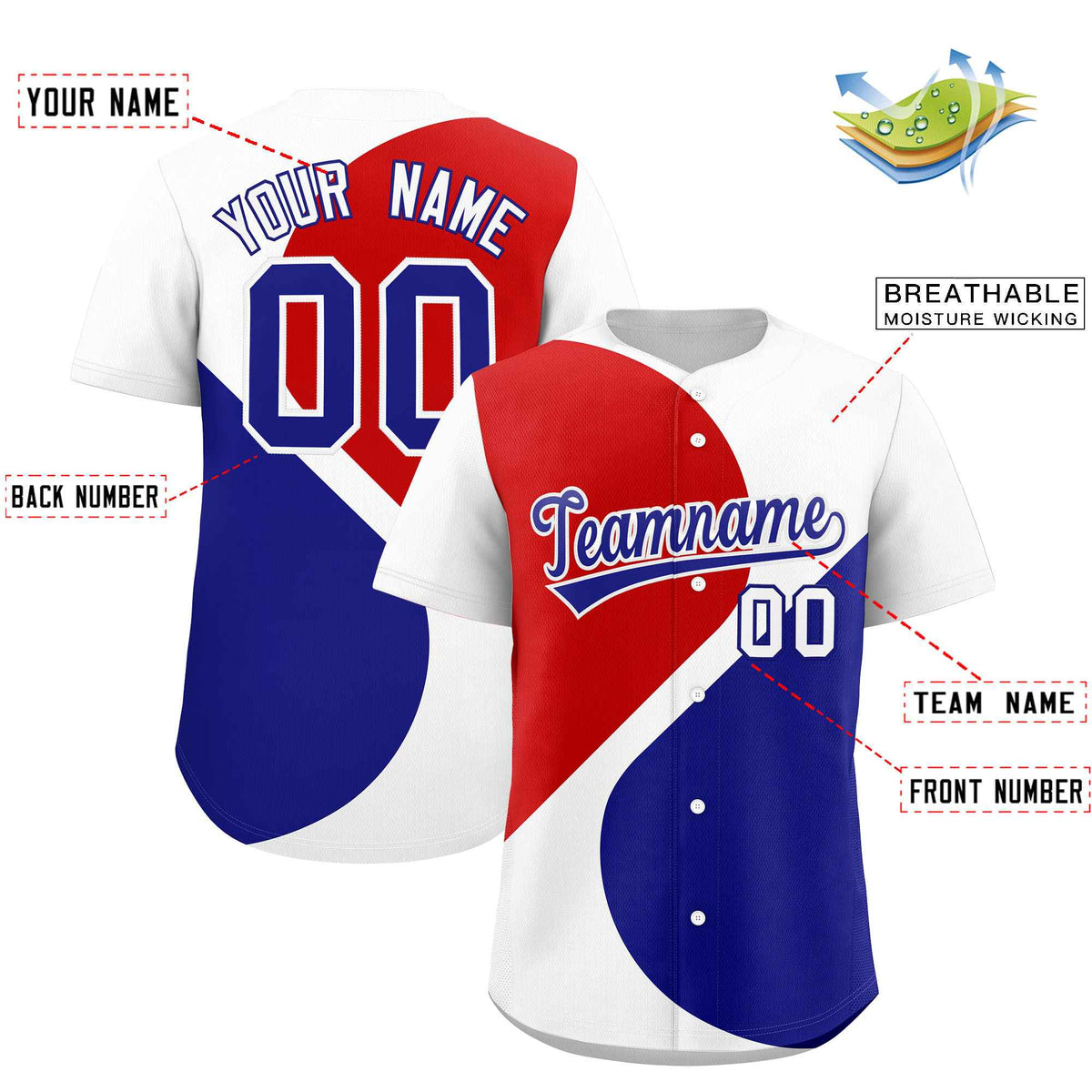Custom White Red-Royal Color Block Personalized Half Heart Pattern Authentic Baseball Jersey Limited