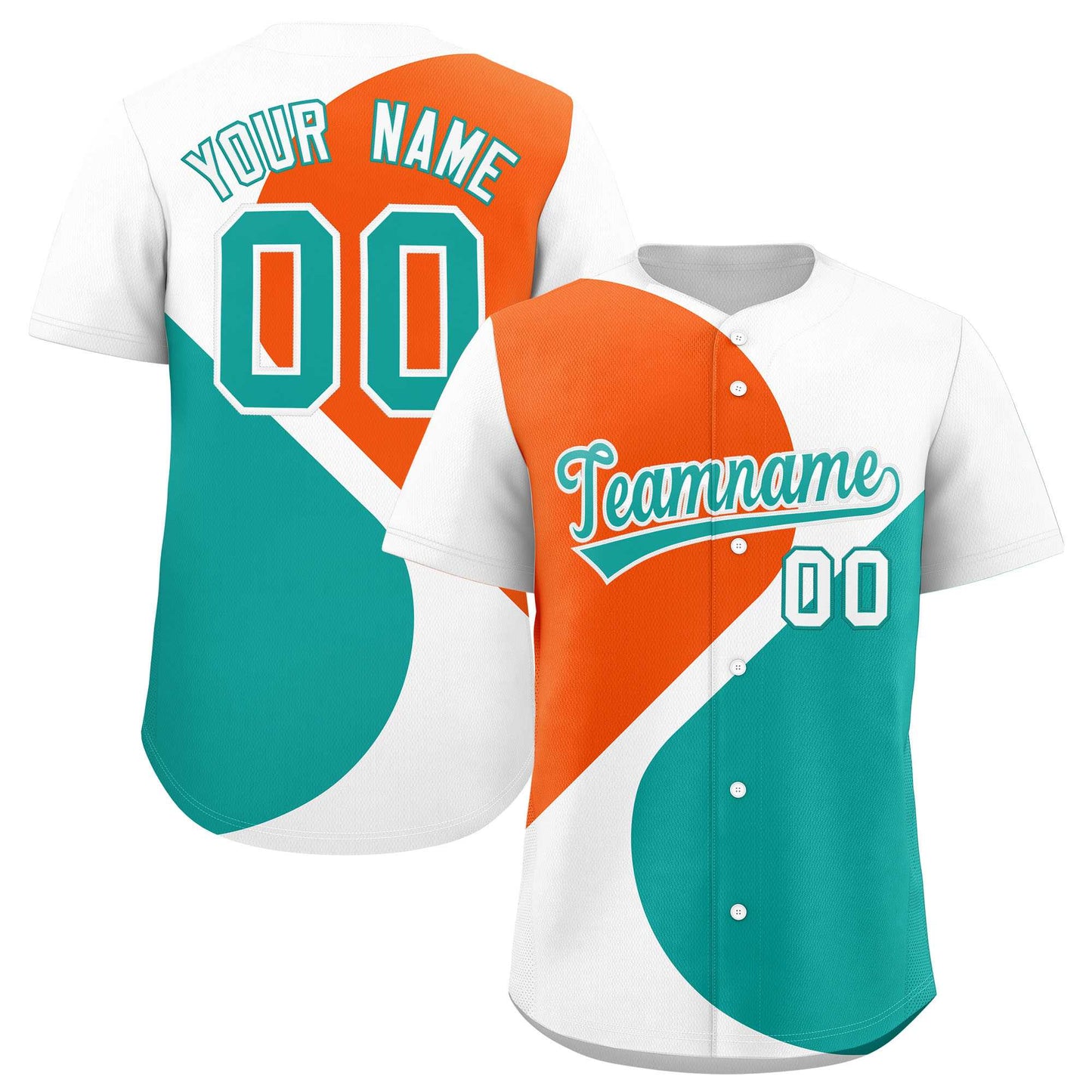 Custom White Orange-Aqua Color Block Personalized Half Heart Pattern Authentic Baseball Jersey