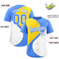 Custom Powder Blue Gold-White Color Block Personalized Half Heart Pattern Authentic Baseball Jersey Limited