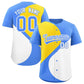 Custom Powder Blue Gold-White Color Block Personalized Half Heart Pattern Authentic Baseball Jersey