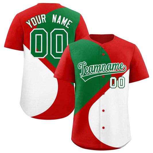 Custom Red Kelly Green-White Color Block Personalized Half Heart Pattern Authentic Baseball Jersey