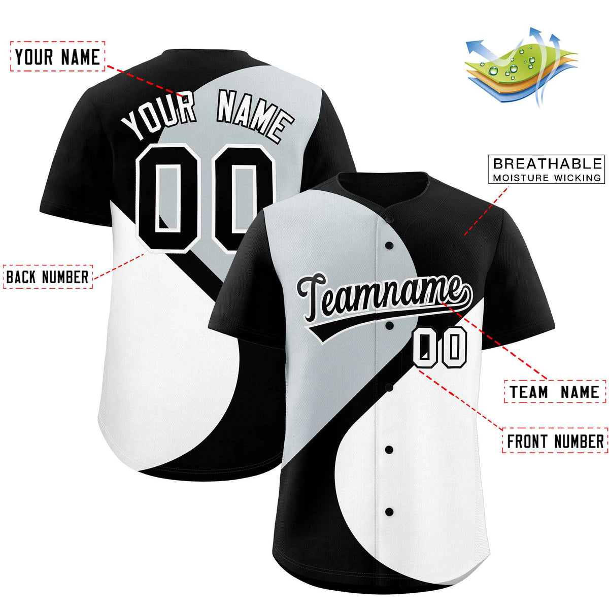 Custom Black Silver-White Color Block Personalized Half Heart Pattern Authentic Baseball Jersey Limited