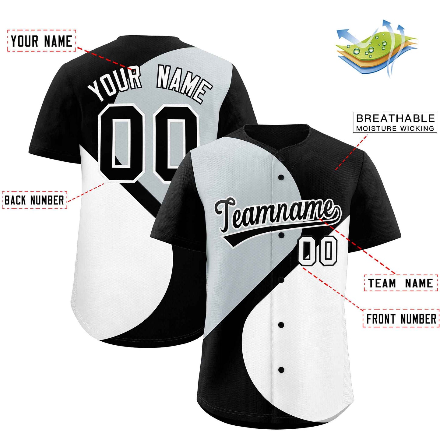 Custom Black Silver-White Color Block Personalized Half Heart Pattern Authentic Baseball Jersey Limited