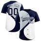 Custom Navy Silver-White Color Block Personalized Half Heart Pattern Authentic Baseball Jersey