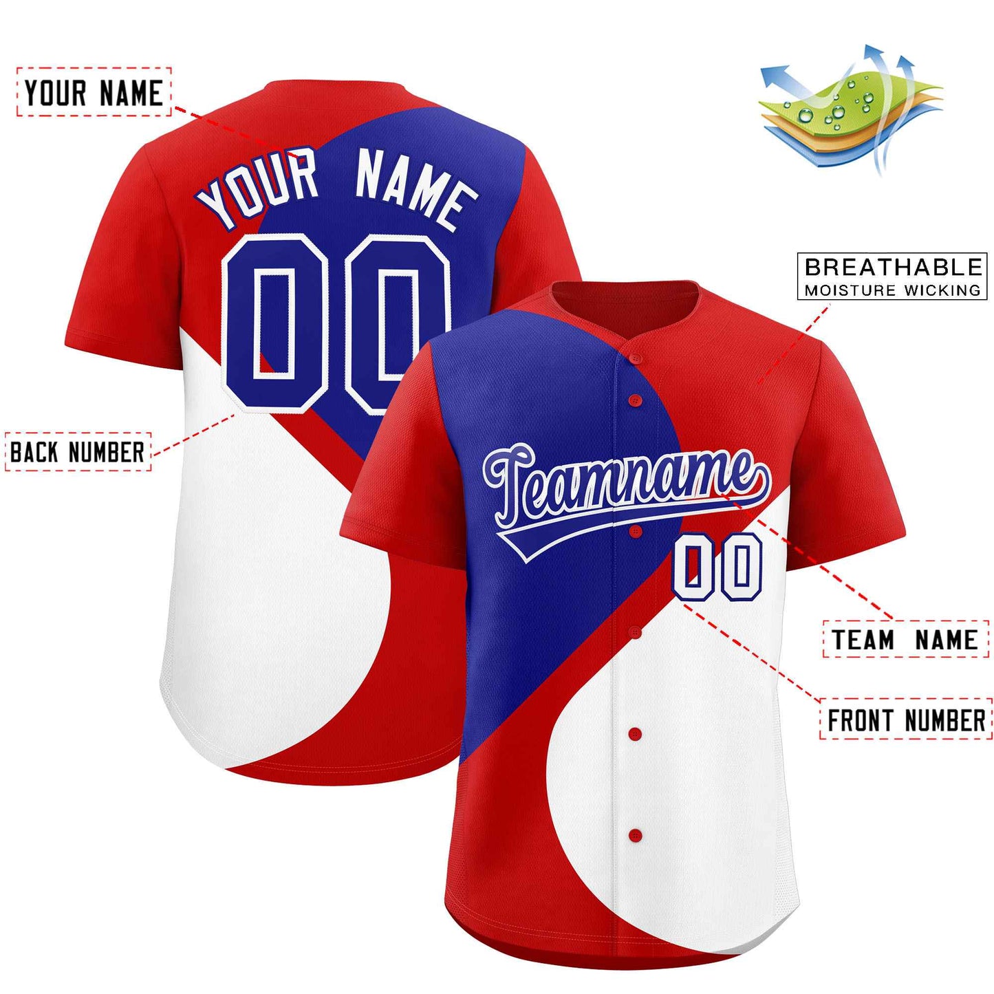 Custom Red Royal-White Color Block Personalized Half Heart Pattern Authentic Baseball Jersey Limited