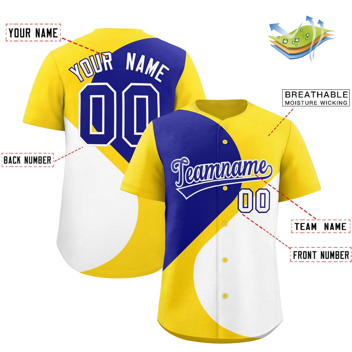 Custom Gold Royal-White Color Block Personalized Half Heart Pattern Authentic Baseball Jersey Limited