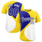 Custom Gold Royal-White Color Block Personalized Half Heart Pattern Authentic Baseball Jersey