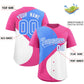 Custom Pink Powder Blue-White Color Block Personalized Half Heart Pattern Authentic Baseball Jersey Limited