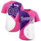 Custom Pink Purple-White Color Block Personalized Half Heart Pattern Authentic Baseball Jersey
