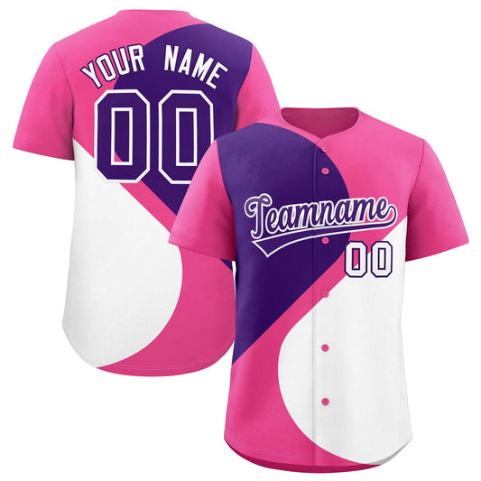 Custom Pink Purple-White Color Block Personalized Half Heart Pattern Authentic Baseball Jersey