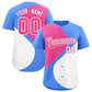 Custom Powder Blue Pink-White Color Block Personalized Half Heart Pattern Authentic Baseball Jersey