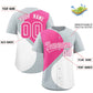 Custom Silver Pink-White Color Block Personalized Half Heart Pattern Authentic Baseball Jersey Limited