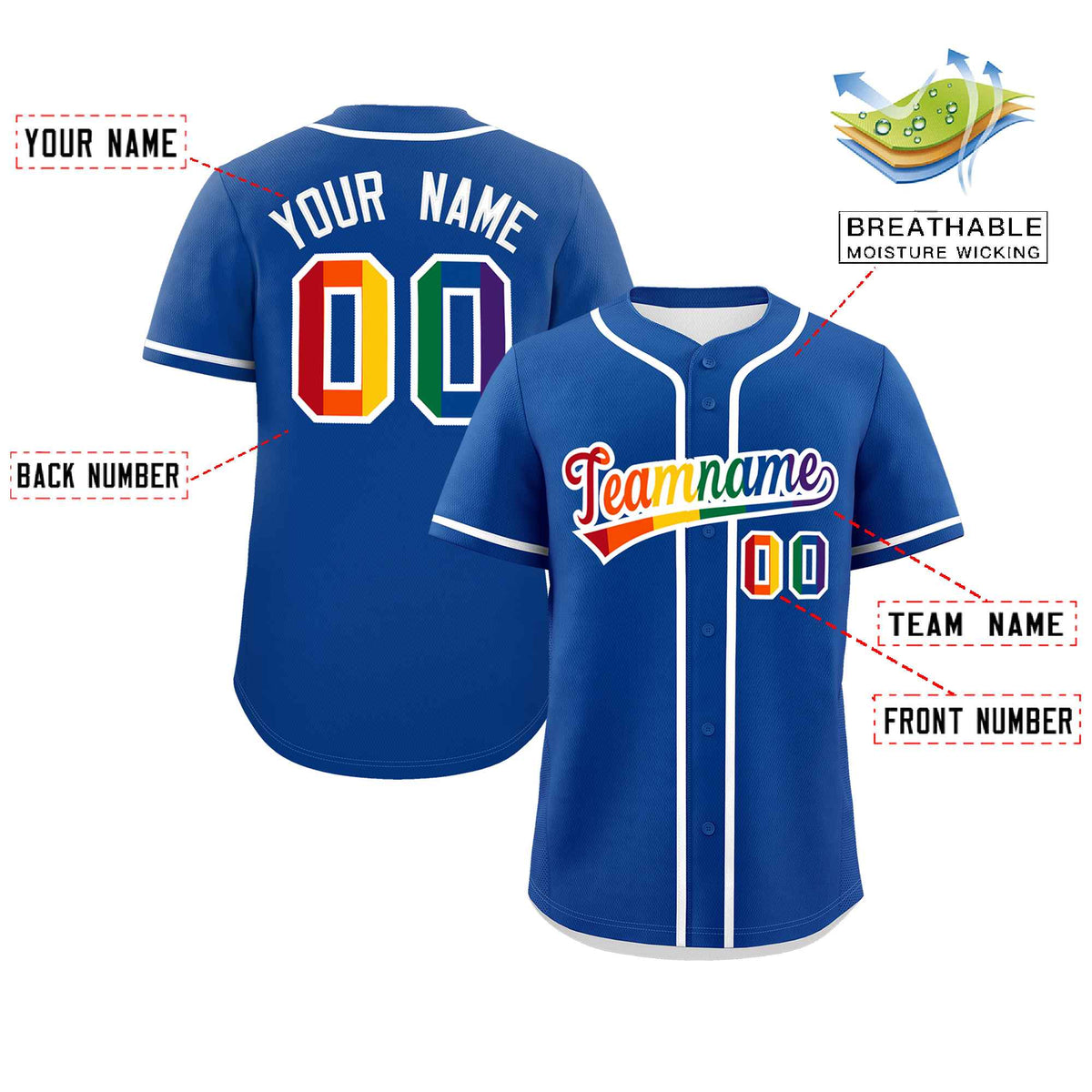 Custom Royal LGBT Rainbow For Pride Month Classic Style Authentic Baseball Jersey Limited