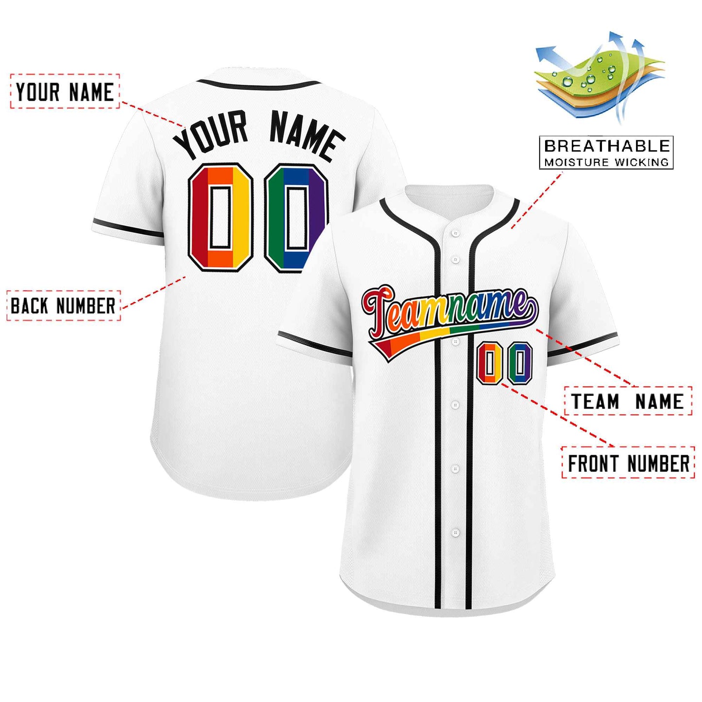 Custom White LGBT Rainbow For Pride Month Classic Style Authentic Baseball Jersey Limited