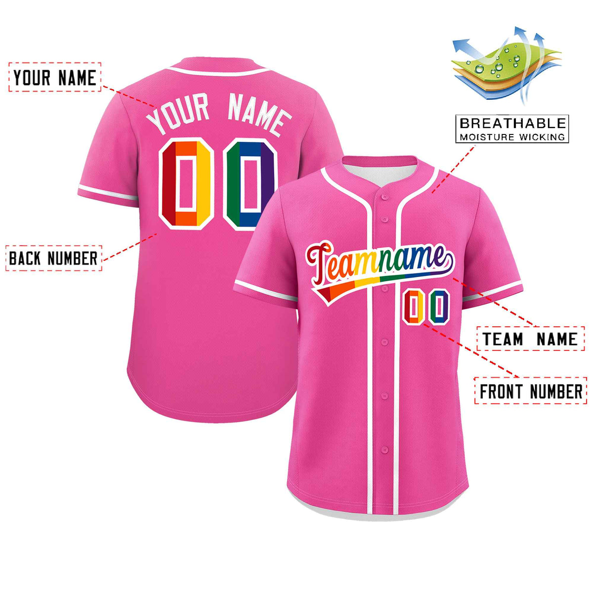 Custom Pink LGBT Rainbow For Pride Month Classic Style Authentic Baseball Jersey Limited
